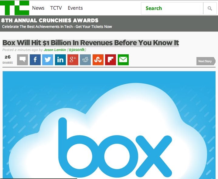 SaaStr on TechCrunch: “Box Will Hit $1 Billion In Revenues Before You Know It”