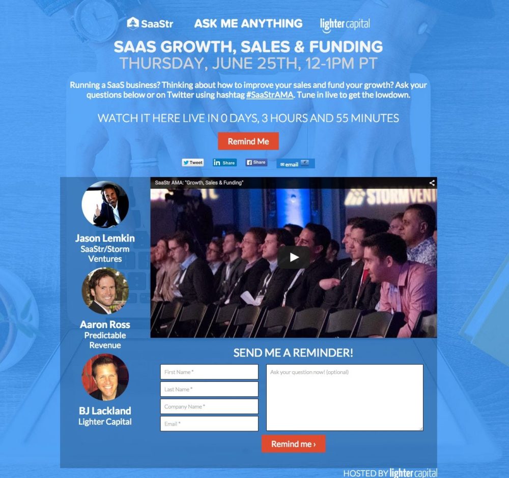 SaaStr Google Hangout with Aaron Ross (Predictable Revenue) and Lighter Capital