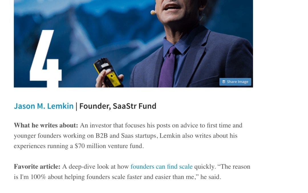 SaaStr Named by LinkedIn as "Top 10 Must-Know Writer of Year / VC-Startups"