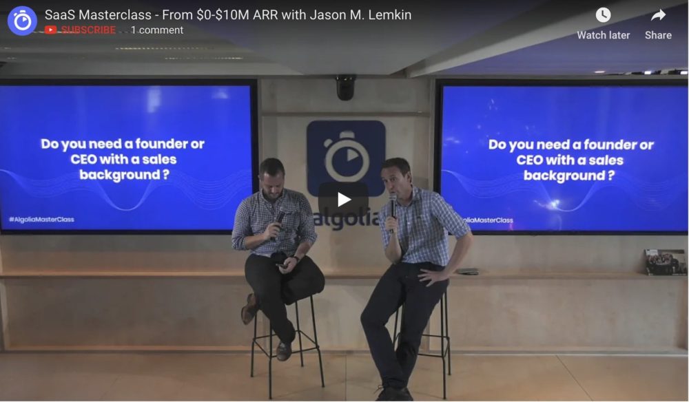 Watch The SaaStr Masterclass “From $0 to $10m in ARR” from Algolia in Paris (Video)