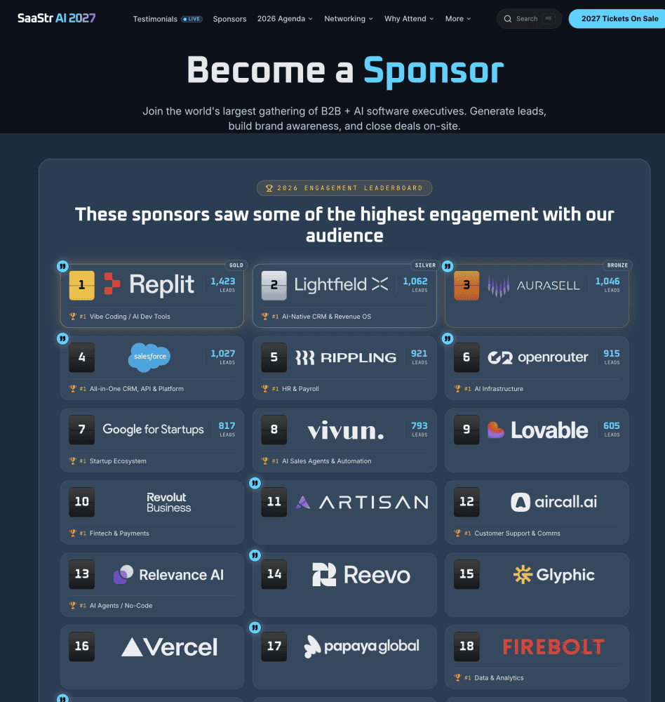Sponsor SaaStr AI Annual 2027. Walk Out With 85+ Customer Meetings Set.