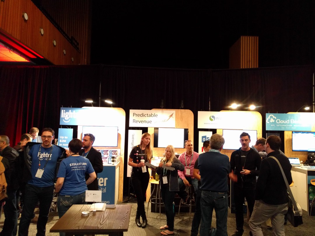 Our SaaStr booth for 2017, notice the postcard sized paper in everyone’s hands? Those are our AWAF cards.